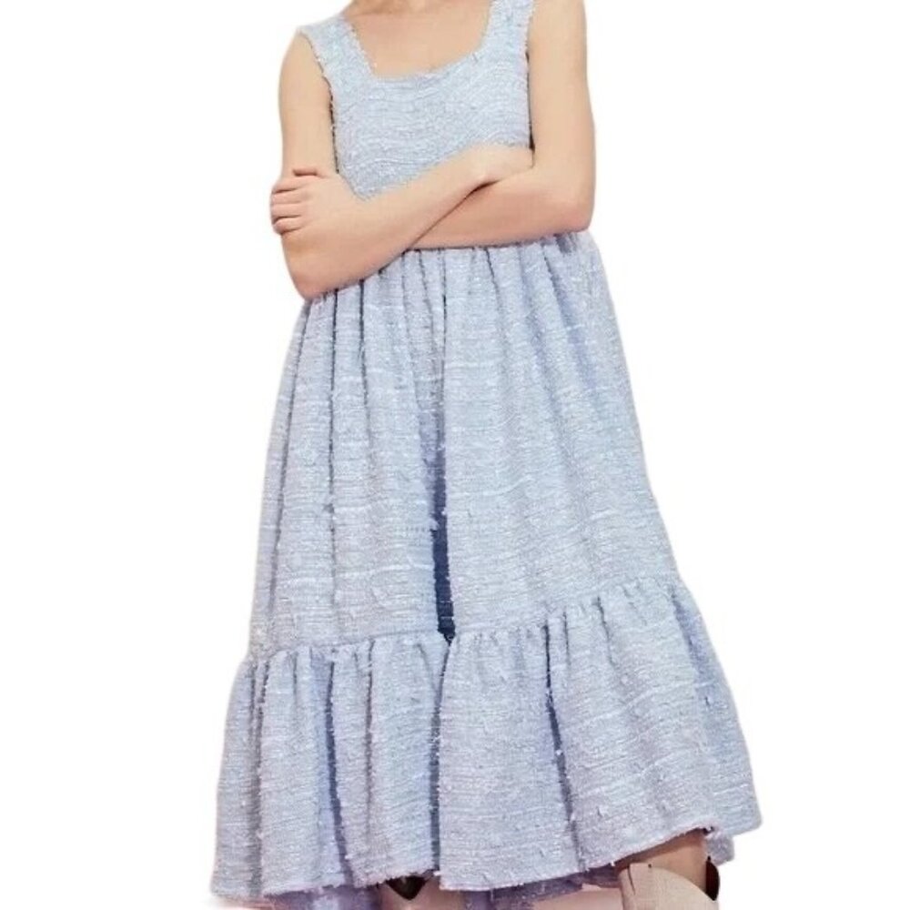 Dream Sister Jane Womens Periwinkle Tweed Ruffle Hem Midi Dress Size XS NEW